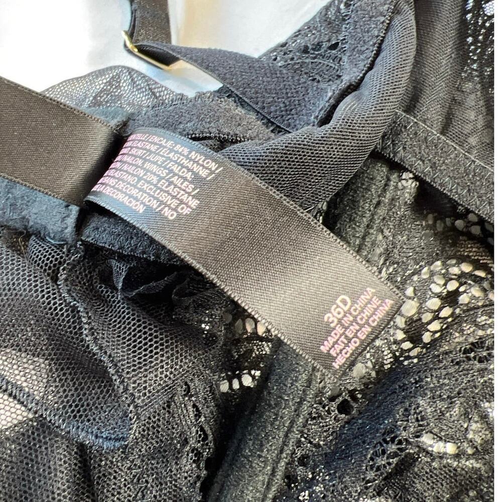 Victoria’s Secret Black Lace Sheer Babydoll Lingerie Top 36D - Picture 6 of 7